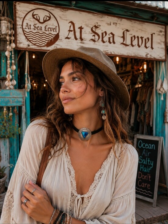 At Sea Level Jewelry - Vintage Silver Choker Natural Stones